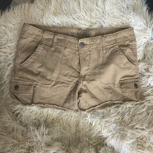 Sz 10 Woman’s/Juniors Faded Glory Tan Cutoff Short Cargo Shorts